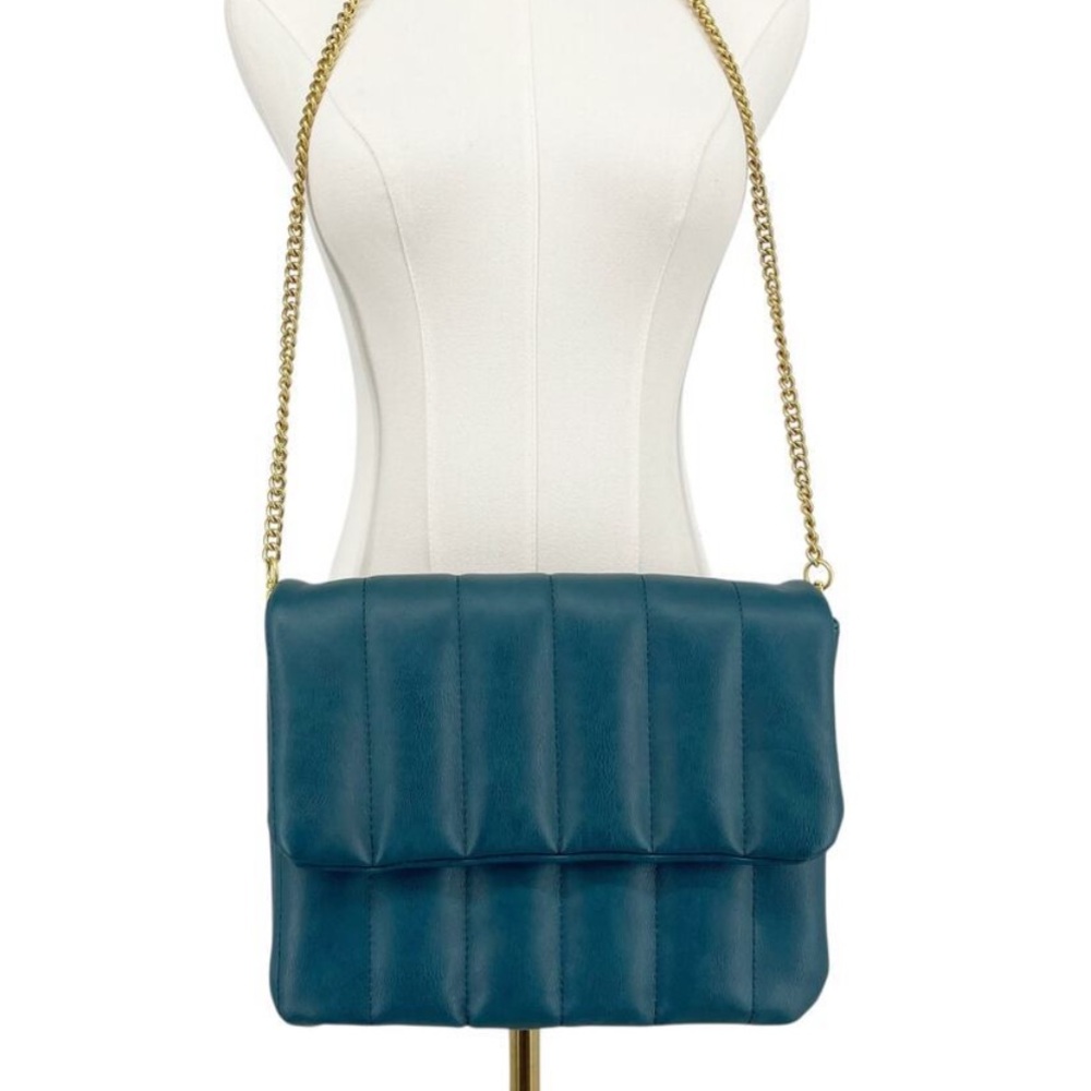 brand new, never used Fawn Design Teal Quilted Vegan Leather Clutch